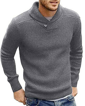 Gray shawl collar sweater
