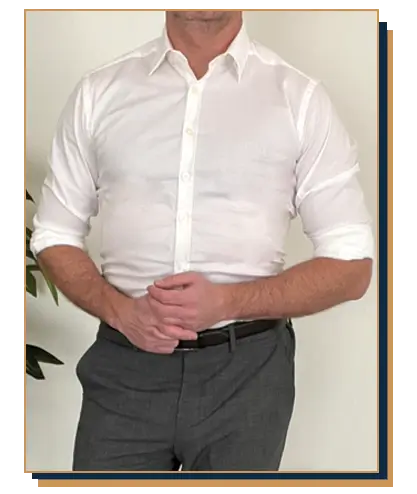 White dress shirt by Tapered Menswear worn by Irreverent Gent founder Dave Bowden
