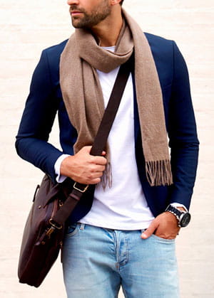 Stylish man wearing lightweight scarf