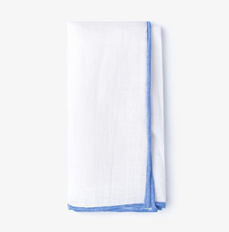 White pocket square with blue lining