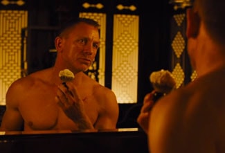 Daniel Craig as James Bond shaving