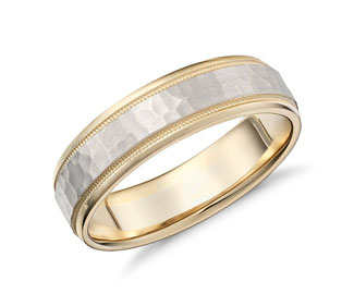Hammered Milgrain Comfort Fit Wedding Ring