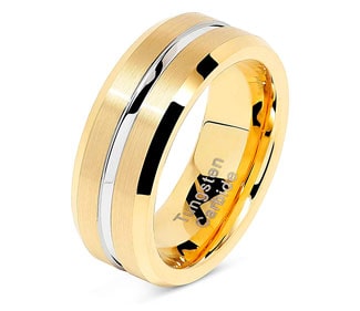 Grooved Two Tone Tungsten Wedding Ring
