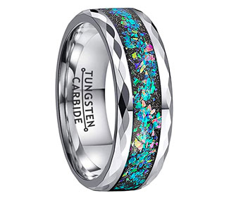 Tungsten Carbide Ring with Galaxy Opal Stones