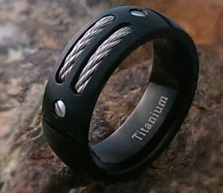 Titanium Black Ring with Stainless Steel Cables