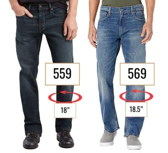 Illustration of leg opening of Levis 559 and 569 jeans