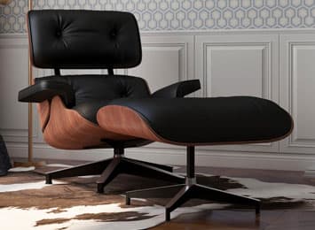 Antora Cowhide Leather Swivel Lounge Chair and Ottoman