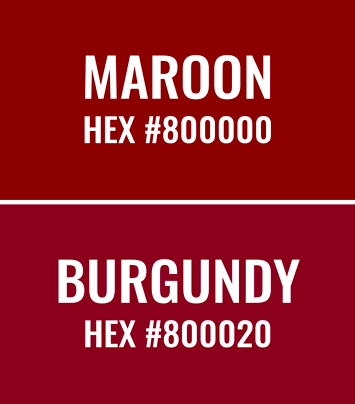 image showing hex codes of maroon and burgundy colors