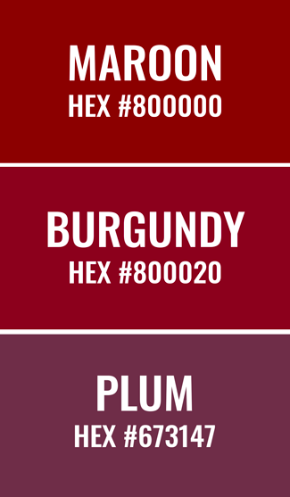 hex codes for maroon, burgundy and plum colors