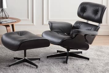Ollinger Full Grain Leather Swivel Lounge Chair and Ottoman