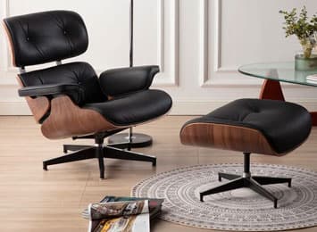 Soleya Genuine Leather Cowhide Swivel Lounge Chair and Ottoman