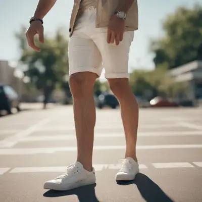 Man wearing white sneakers with shorts