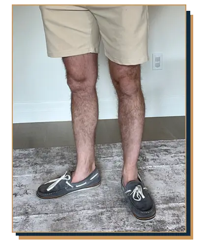 Dave Bowden wearing khaki shorts with boat shoes