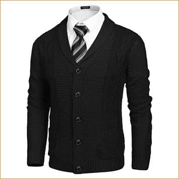 Black cardigan sweater and tie 