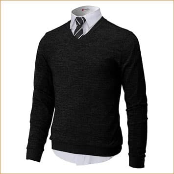 Black v-neck sweater and tie 