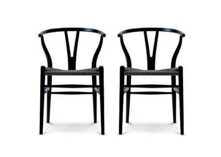 Y-back Wood Armchairs with Woven Black Seats