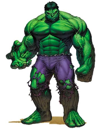 The incredible Hulk bursting through his pants