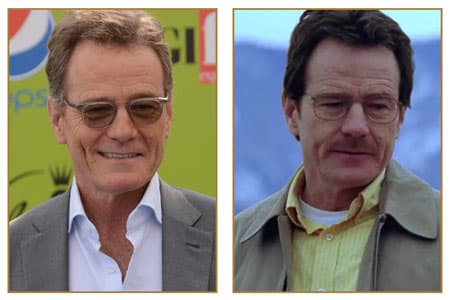 Two pictures of Bryan Cranston wearing a dress shirts 