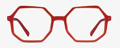 Red geometric glasses frames