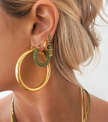 LUV AJ gold and emerald hoops