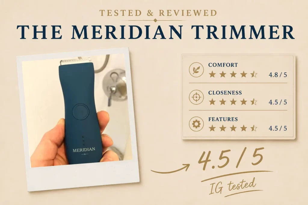 Illustration showing review score and image of the Meridian Trimmer