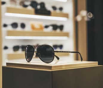 Aviator sunglasses on display in store