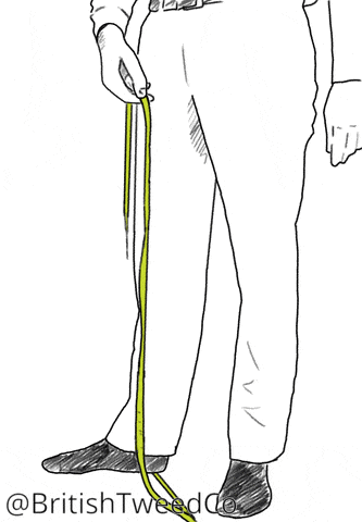 illustrated gif of man measuring inseam on body while standing
