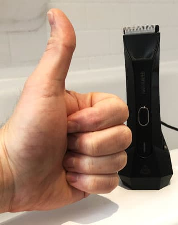 Thumbs up next to Manscaped trimmer