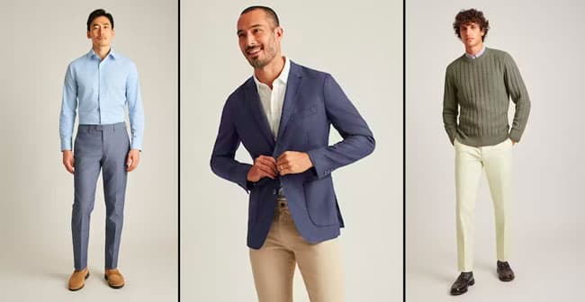 An image showing three different business casual looks 