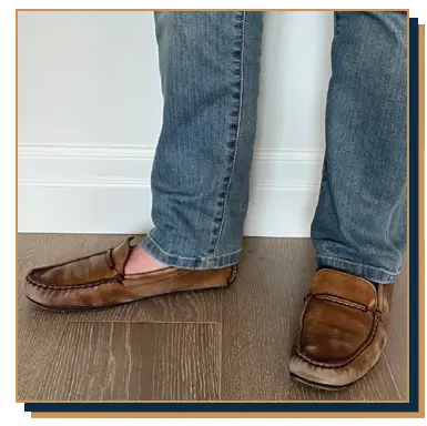 Irreverent Gent founder Dave Bowden modelling brown leather driving shoes