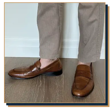 Irreverent Gent founder Dave Bowden modelling cognac leather penny loafers