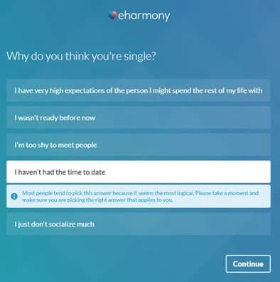 Screenshot of eHarmony compatibility quiz