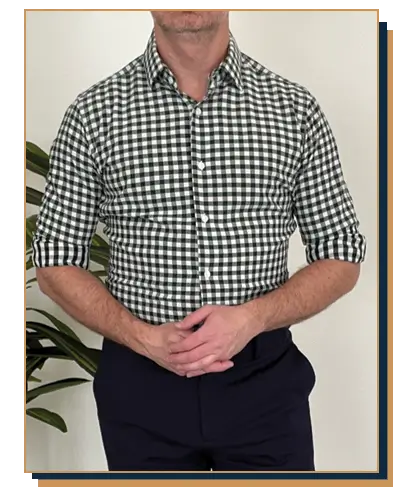 State and Liberty athletic fit stretchy dress shirt worn by Irreverent Gent founder Dave Bowden