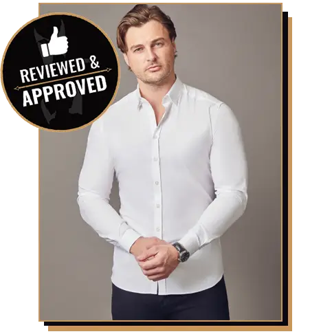 Man wearing white athletic dress shirt from Tapered Menswear