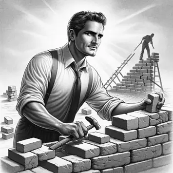 Illustration of a man building a foundation of bricks