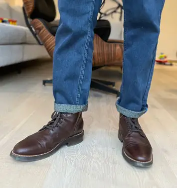 Thursday Boot Company's Captain boots with rolled up jeans 