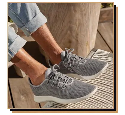 Close up of grey knit Allbirds sneakers