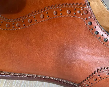 Close up of leather on Beckett Simonon shoes