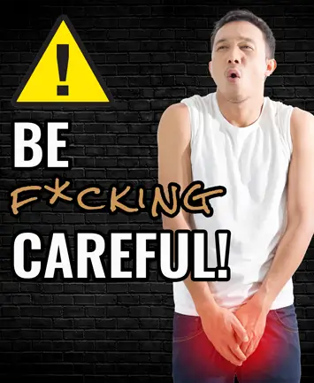 Illusration of a man holding his crotch in pain