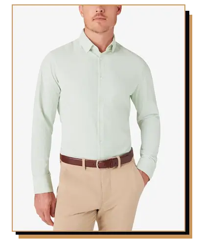 Man wearing light green dress shirt