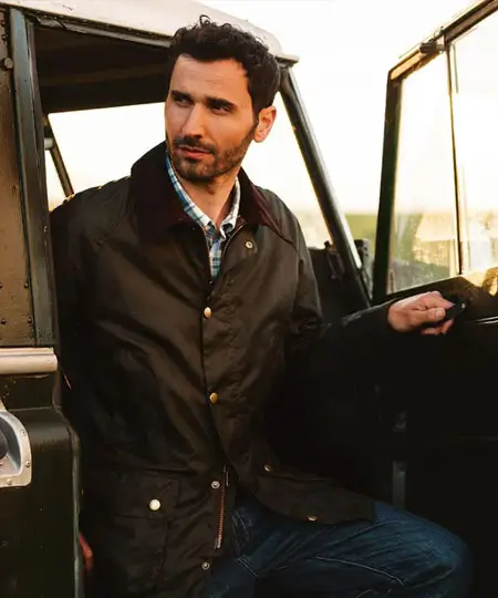 Man wearing a waxed Barbour Jacket