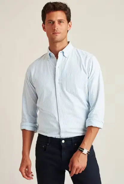 Man wearing Oxford Cloth Button Down shirt