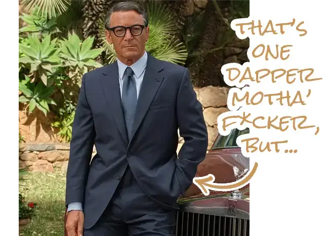 Stylized photo of Jason Isaacs playing Cary Grant