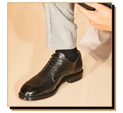 Man wearing black derby shoes