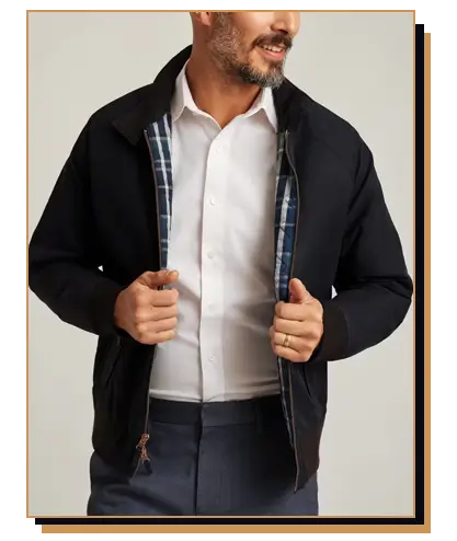 Man wearing a black harrington jacket