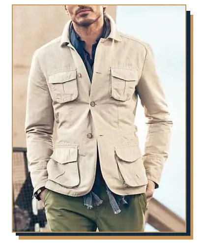 Man-wearing-a-beige-field-jacket-and-green-pants