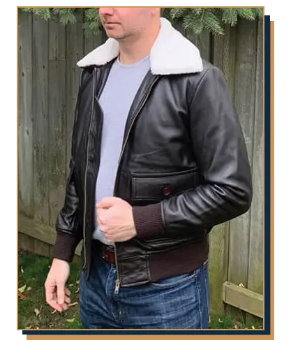 Irreverent Gent founder Dave Bowden wearing a pilot bomber jacket