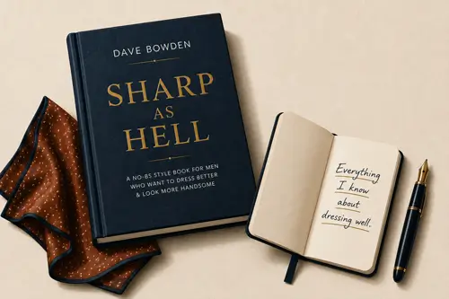 Illustration of Sharp as Hell book with personal notebook and handkerchief