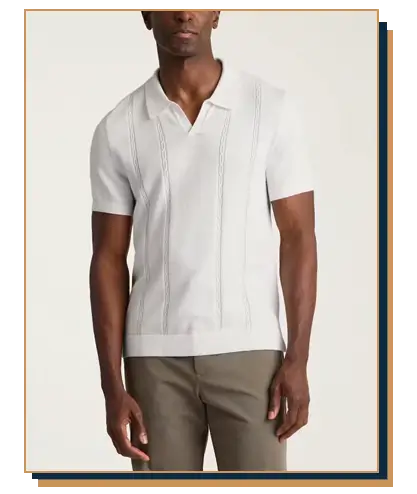 Man wearing a white Bonobos sweater polo
