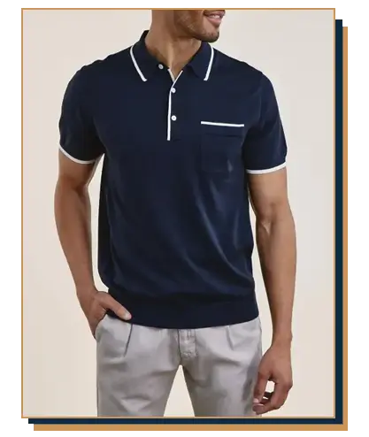 Man wearing a navy blue tipped polo from The Tie Bar